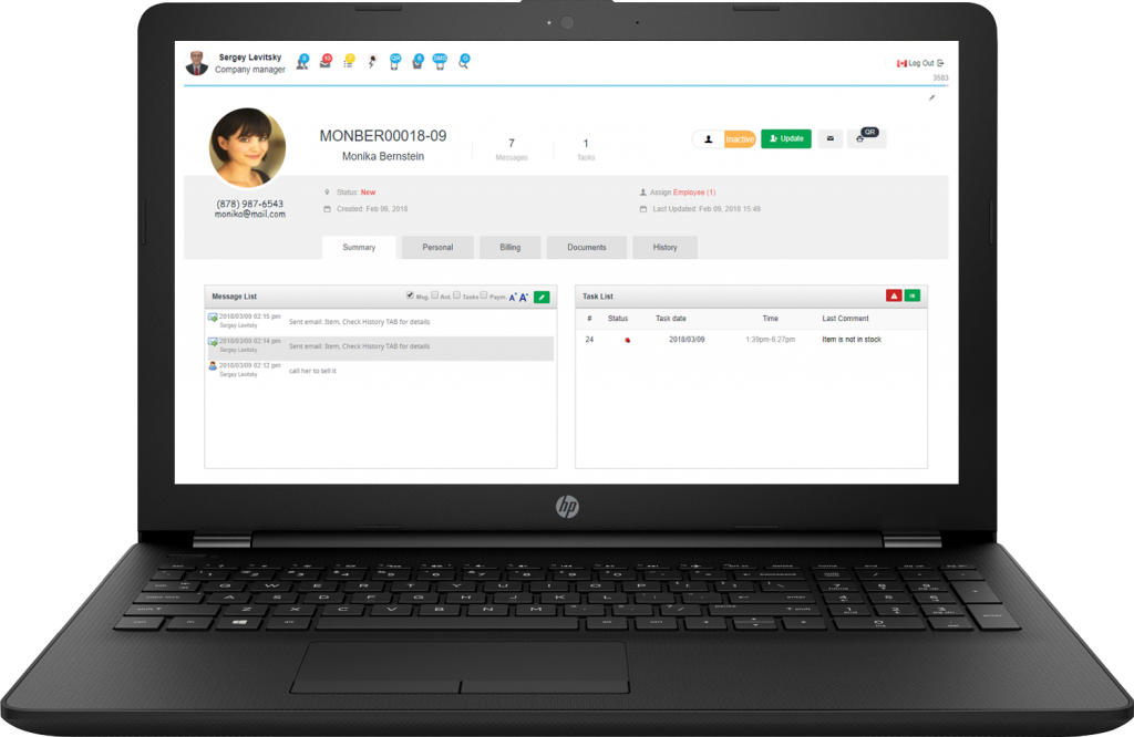 ERP-CRM Customer profile screenshot 